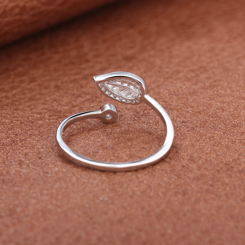 Zircon Leaf Silver Ring for Women