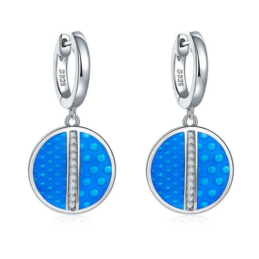 (Two Colours) Circle Enamel Silver Drop Earrings for Women