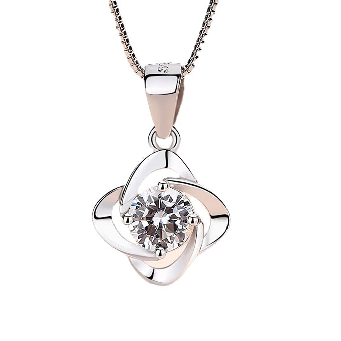 (Pendant Only) Lucky Clover with Round Zircon Silver Pendant for Women