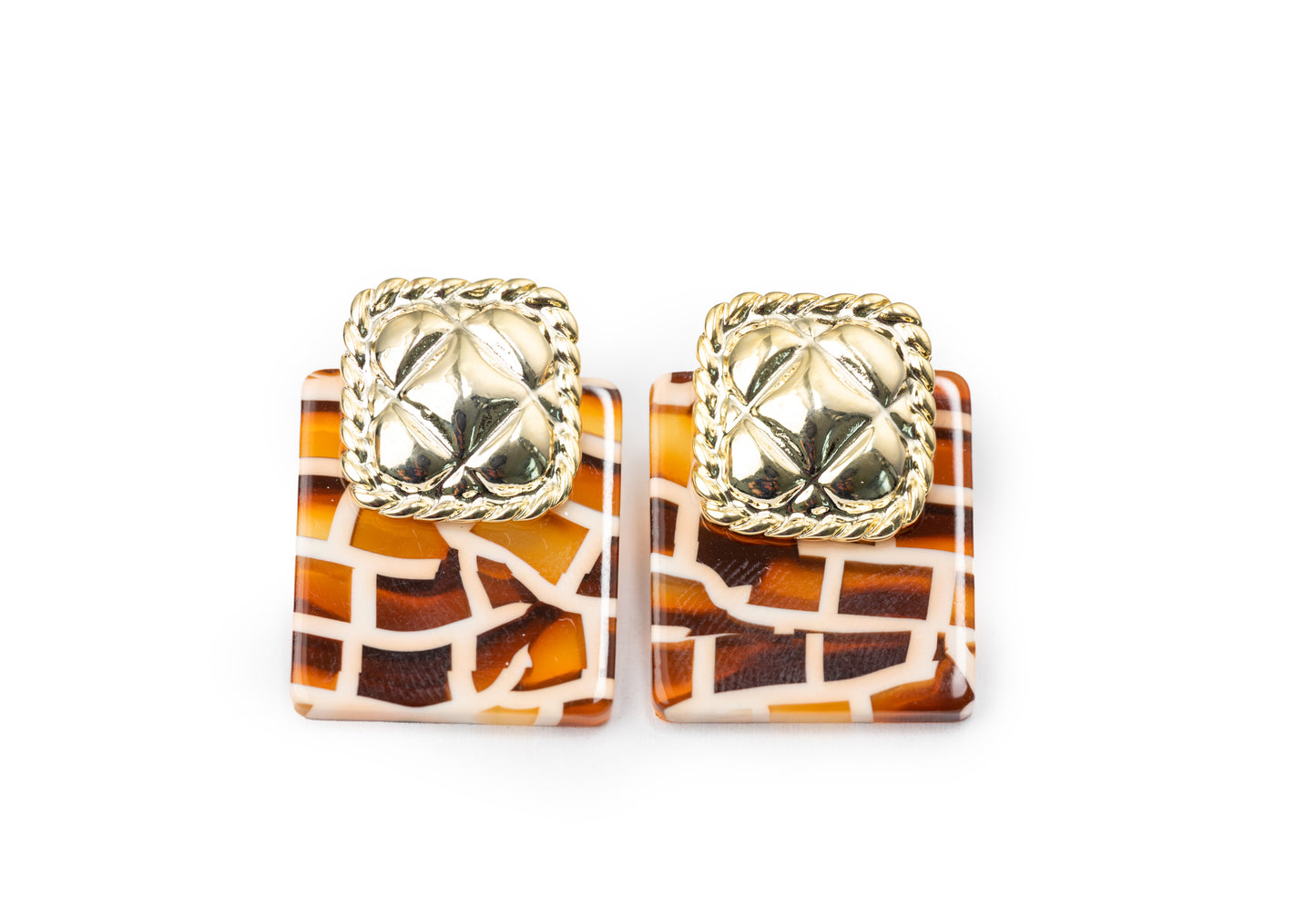 Golden Mosaic Drop Earrings- Golden Drop Earrings