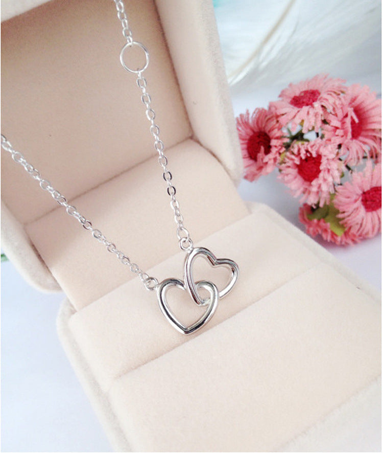 Valentine's Day Gift Two Heart Buckle Two-wear Silver Necklace for Women