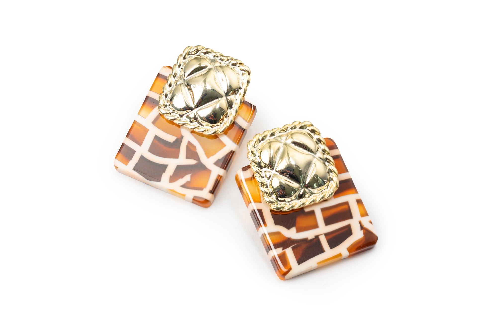 Golden Mosaic Drop Earrings- Golden Drop Earrings