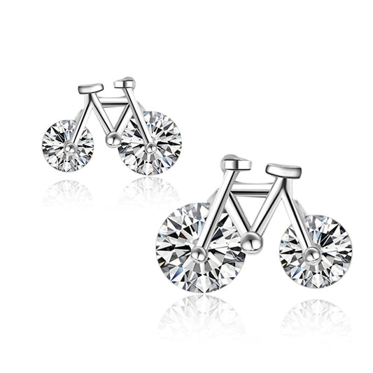Small Bike with Zircon Silver Studs Earrings for Women