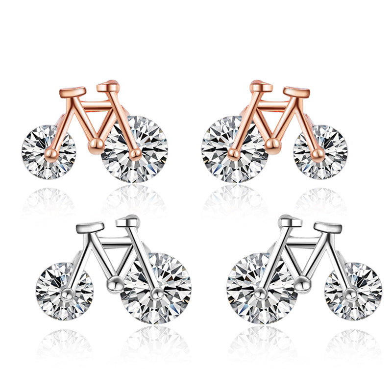 Small Bike with Zircon Silver Studs Earrings for Women