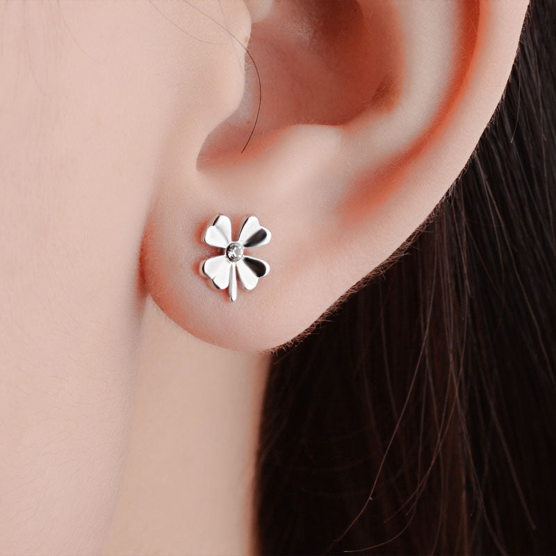 Lucky Clover Silver Studs Earrings for Women