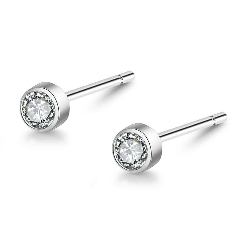 Mini Round Zircon Silver Studs Earrings for Women