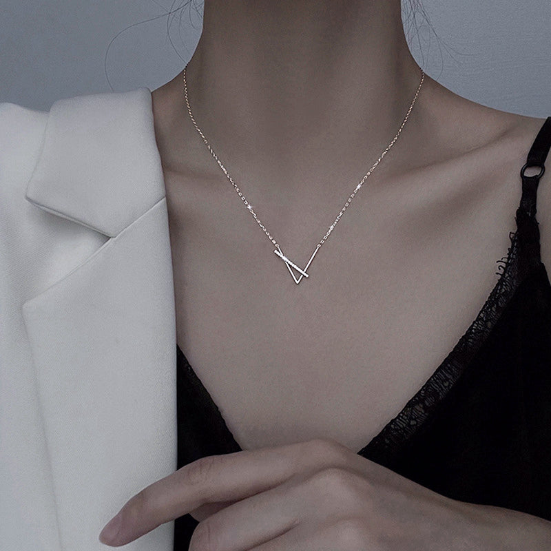 Geometric V-shape with Zircon Silver Necklace for Women