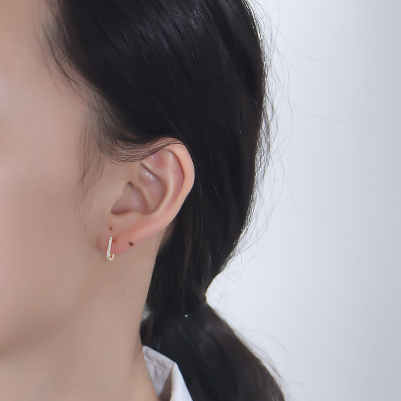 Zircon J-shape Silver Studs Earrings for Women