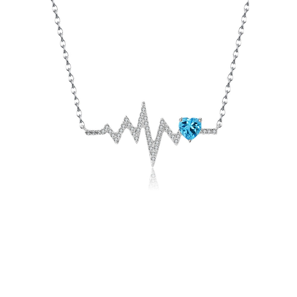 Fashion Versatile Style Inlaid Natural Colourful Gemstone Heartbeat Miracle Pendant Silver Necklace for Women