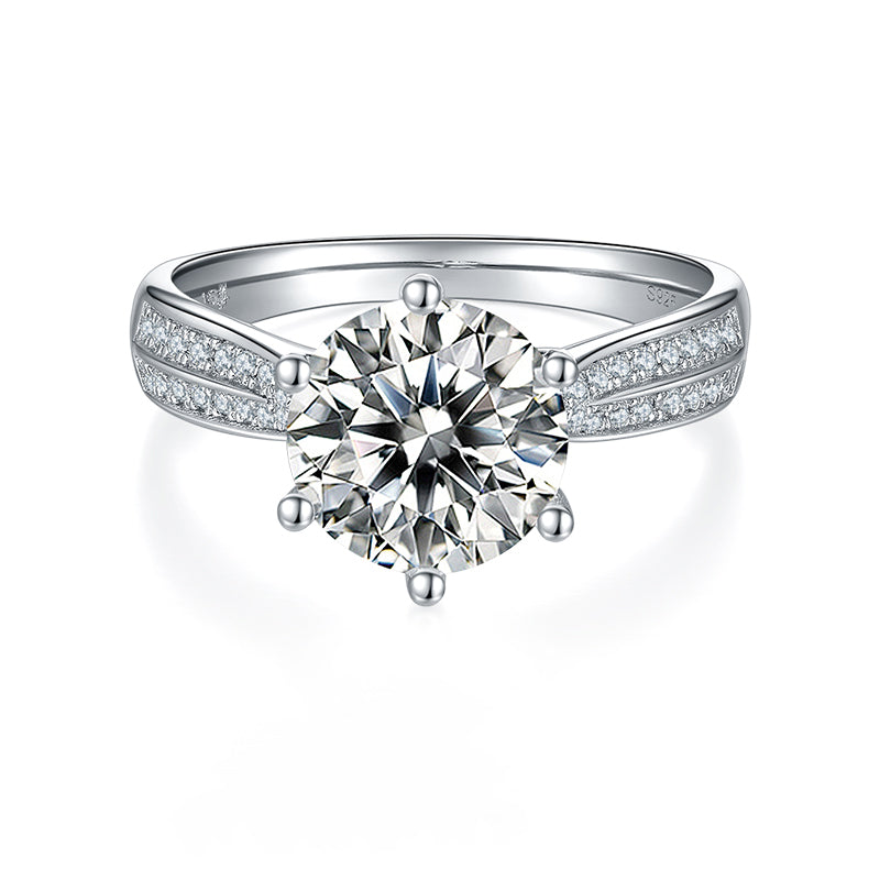 (Four Colours) 3.0CT Moissanite Round Cut Cathedral Six Prongs Ring for Women