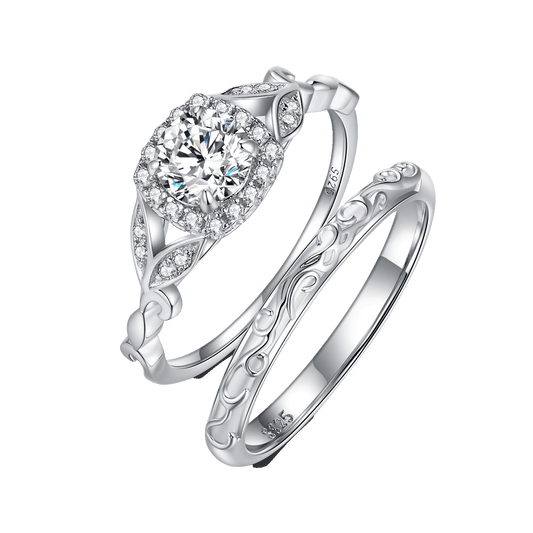 Moissanite Soleste Princess-Cut with Vine Pattern Ring Pack for Women