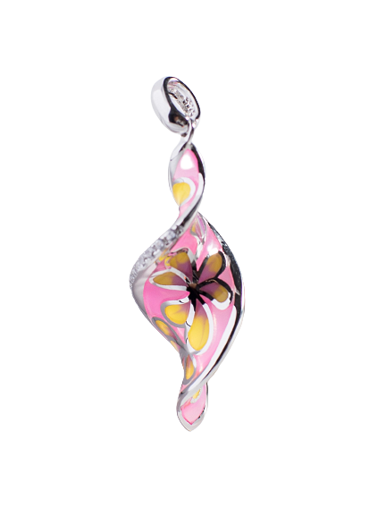 (Pendant Only) Pink Twist Lines Enamel Silver Pendant for Women