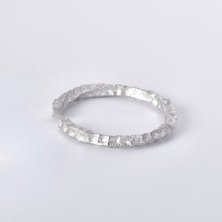 Irregular Concave-convex Rock Texture Silver Couple Ring for Women