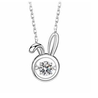 Cute Rabbit with Round Zircon Pendant Silver Necklace for Women