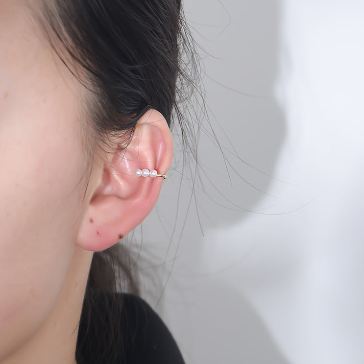 Pearl Ear Bone Clip Silver Earrings for Women
