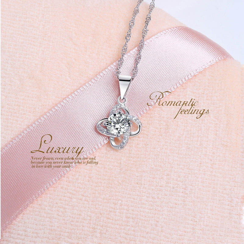 (Pendant Only) Lucky Clover with Zircon Silver Pendant for Women