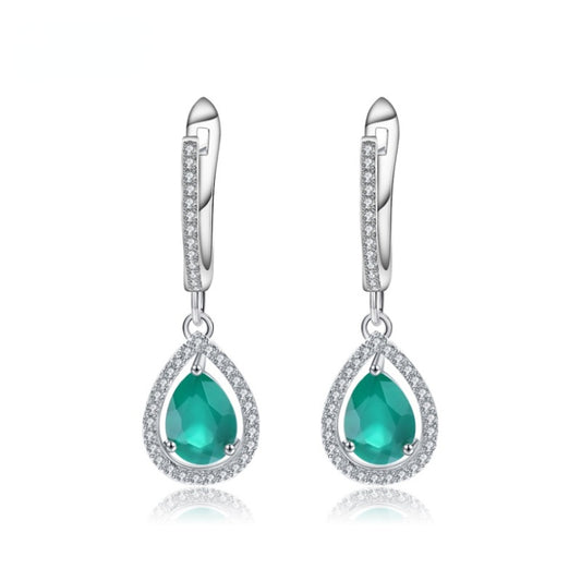 Natural Green Agate Fashion Soleste Halo Pear Shape Sterling Silver Drop Earrings for Women