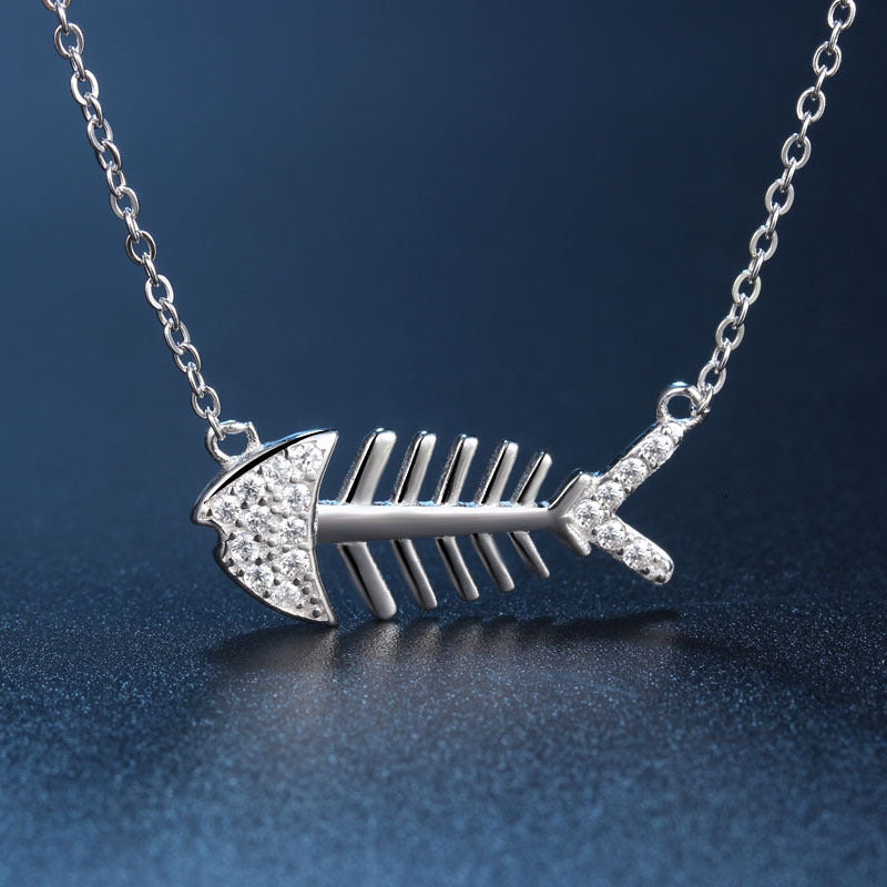 Fishbone with Zircon Pendant Silver for Women