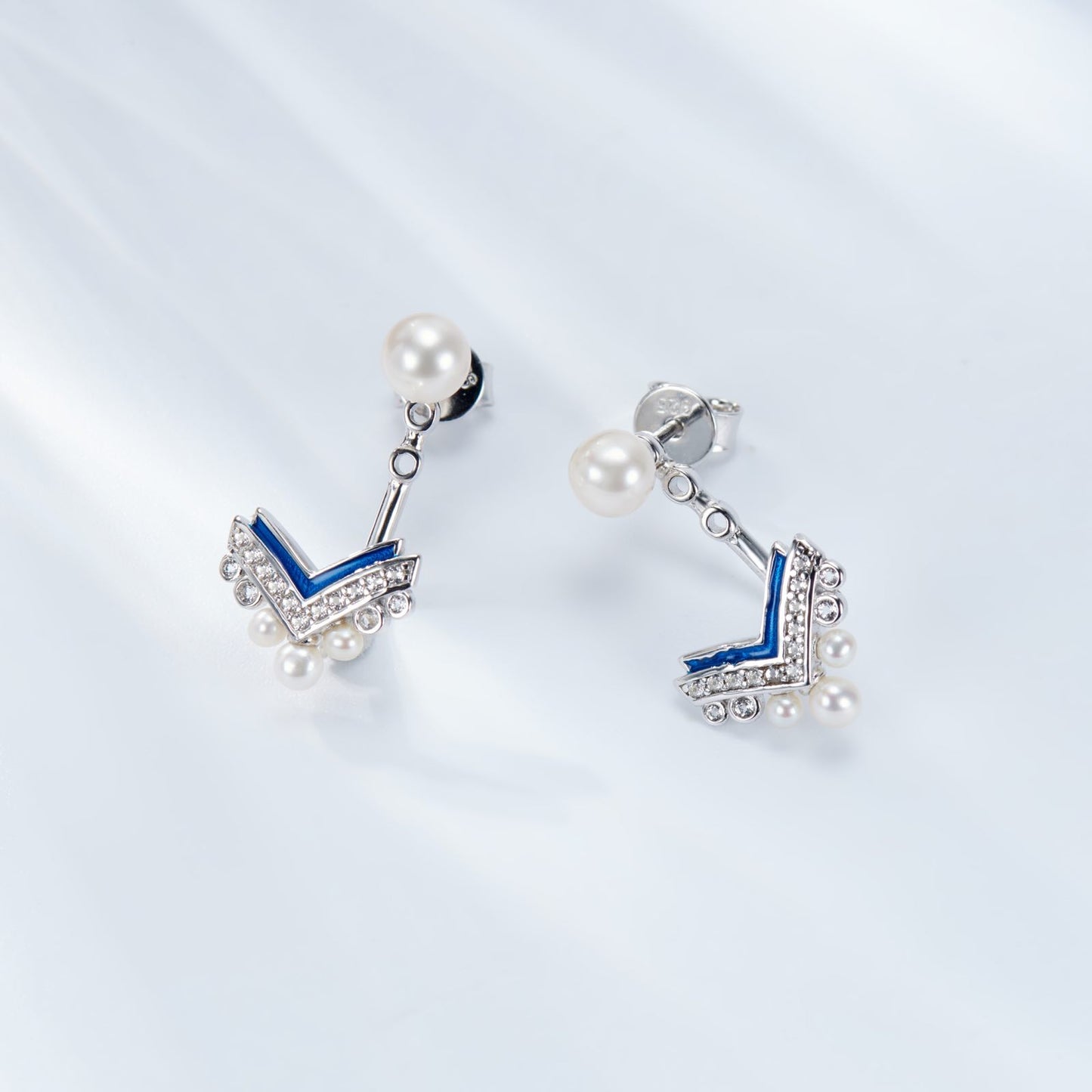 Enamel with Pearl Silver Drop Earrings for Women