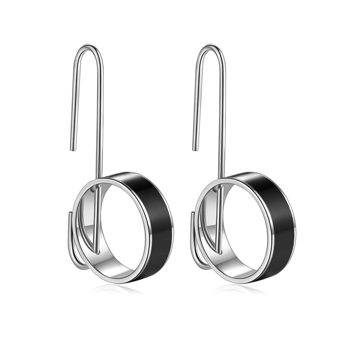 (Two Colours) Metal Circle Enamel Drop Earrings for Women