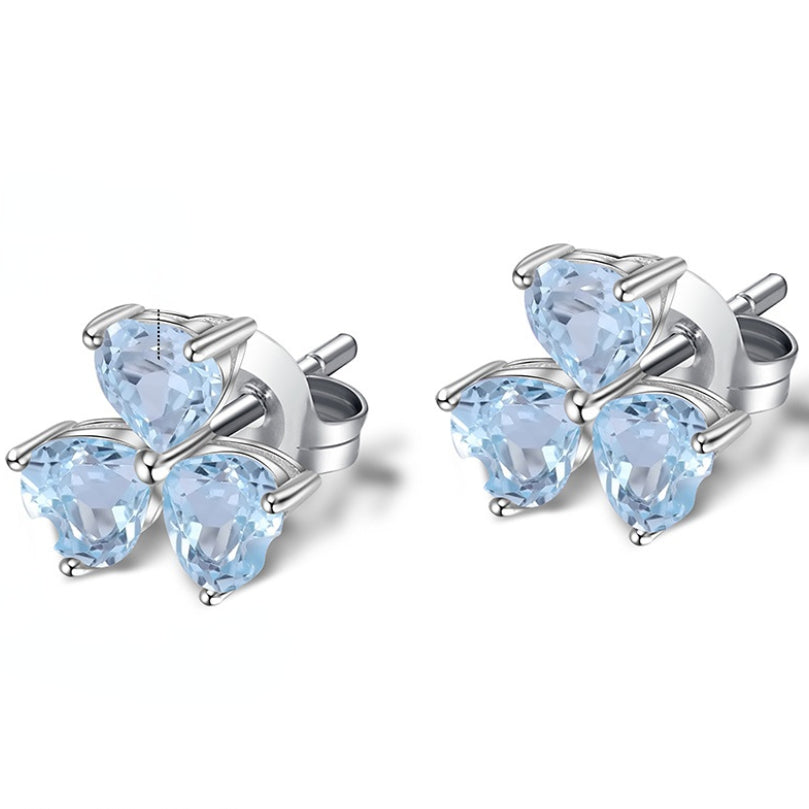 Colourful Gemstones Clover Sterling Silver Studs for Women