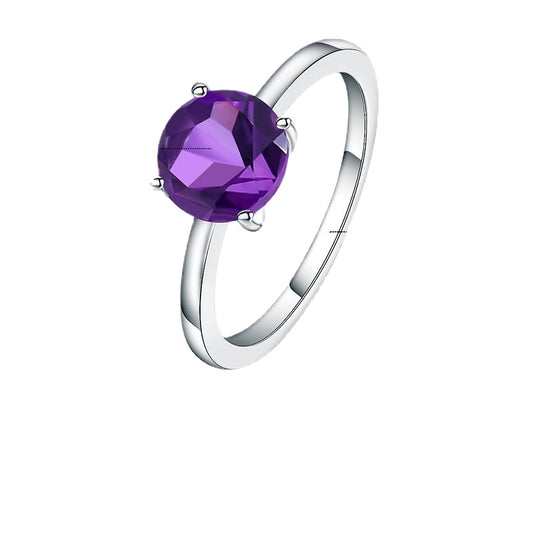Fashion Light Luxury Natural Colourful Gemstone  Sterling Silver Four Prongs Ring for Women