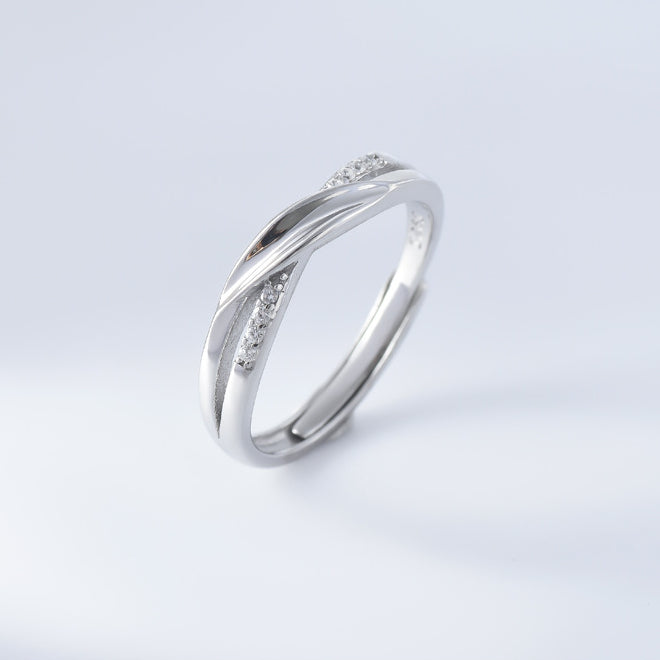 Irregular Lines with Zircon Silver Couple Ring for Women