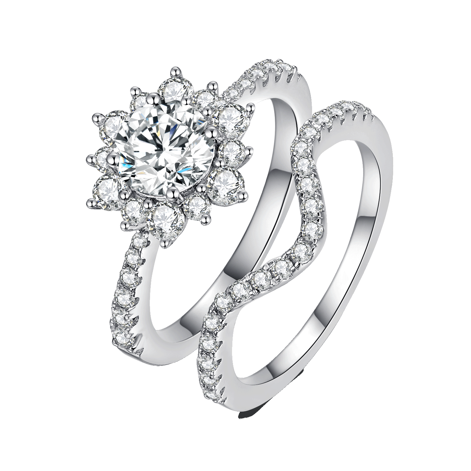 Moissanite Lotus and Band Ring Pack for Women
