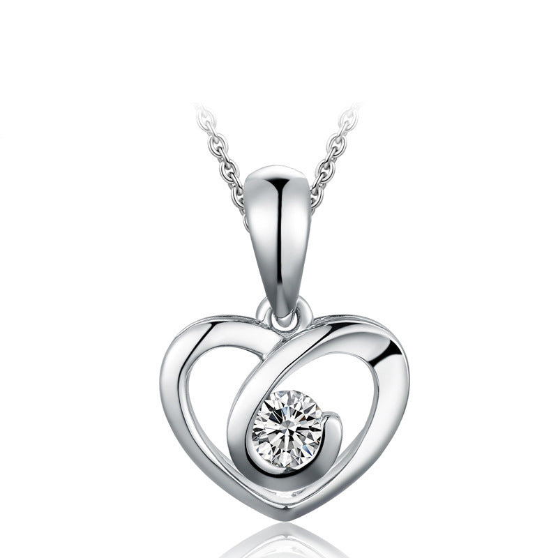 (Pendant Only) Valentine's Day Gift Heart-shaped with Round Zircon Silver Pendant for Women