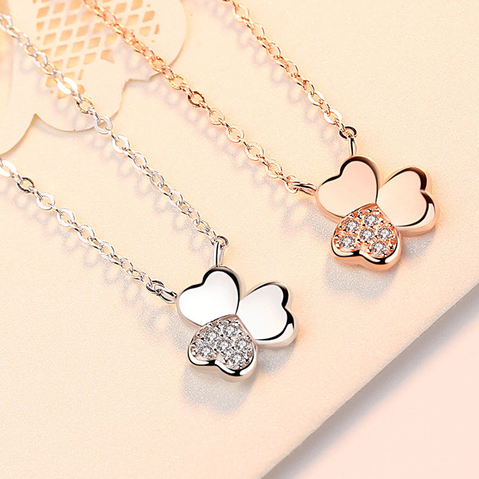 Clover with Zircon Pendant Silver Necklace for Women