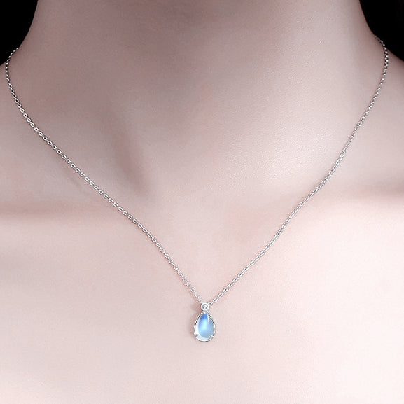 Water Drop Moonstone Pendant Silver Necklace for Women