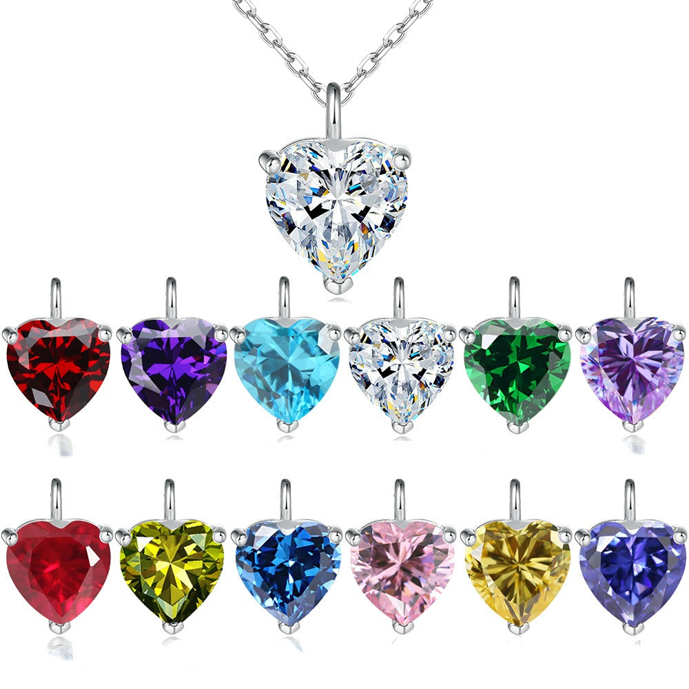 Heart Zircon Pendant Silver Necklace for Women