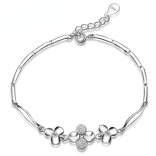 Clover with Zircon Silver Bracelet for Women