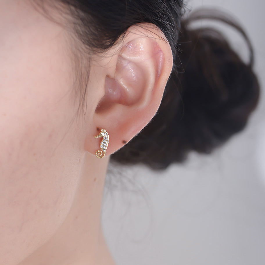 Zircon Seahorse Silver Studs Earrings for Women
