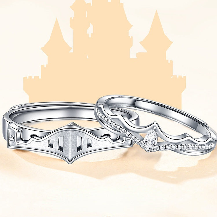 Princess and Knight with Zircon Silver Couple Ring