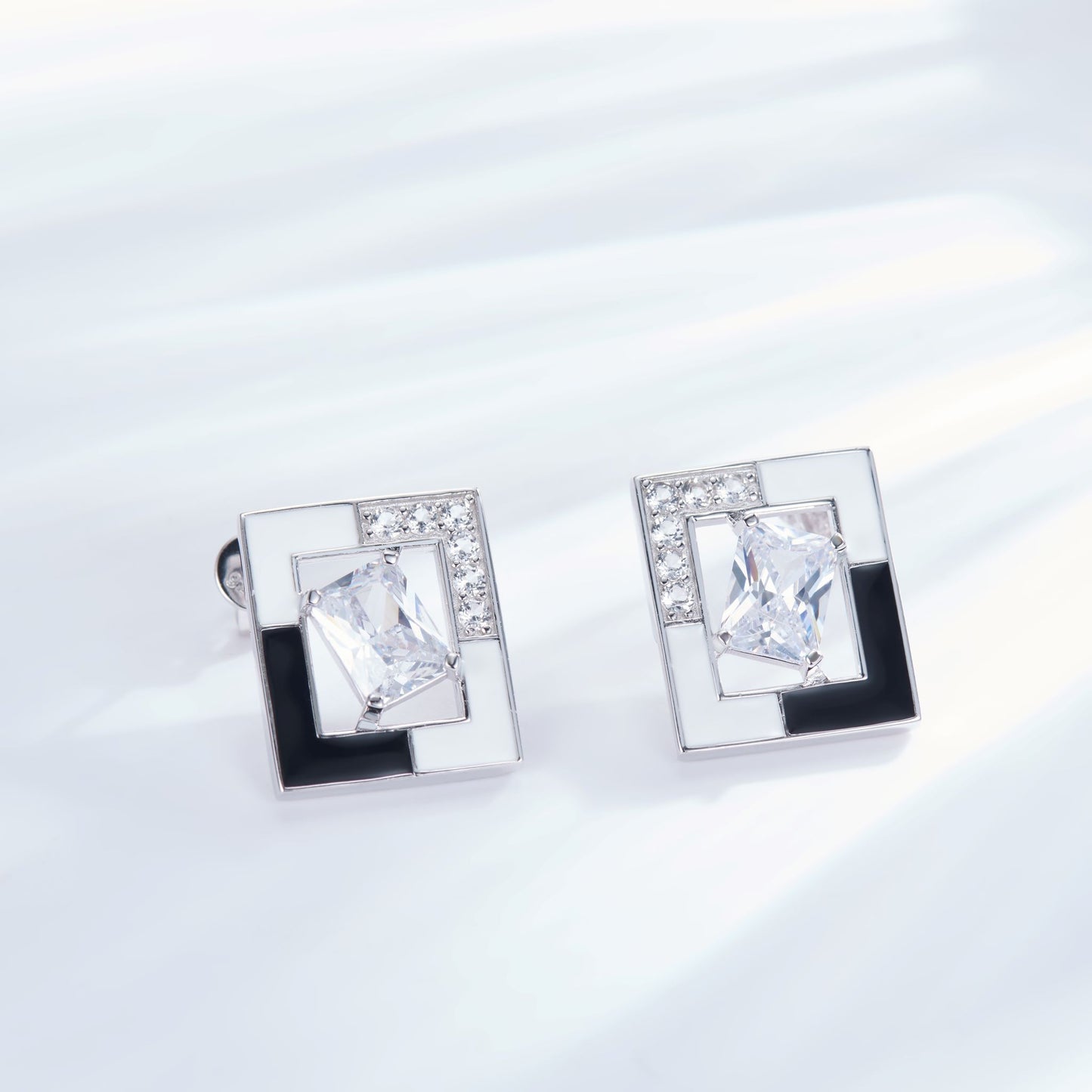 Square Enamel Silver Studs Earrings for Women