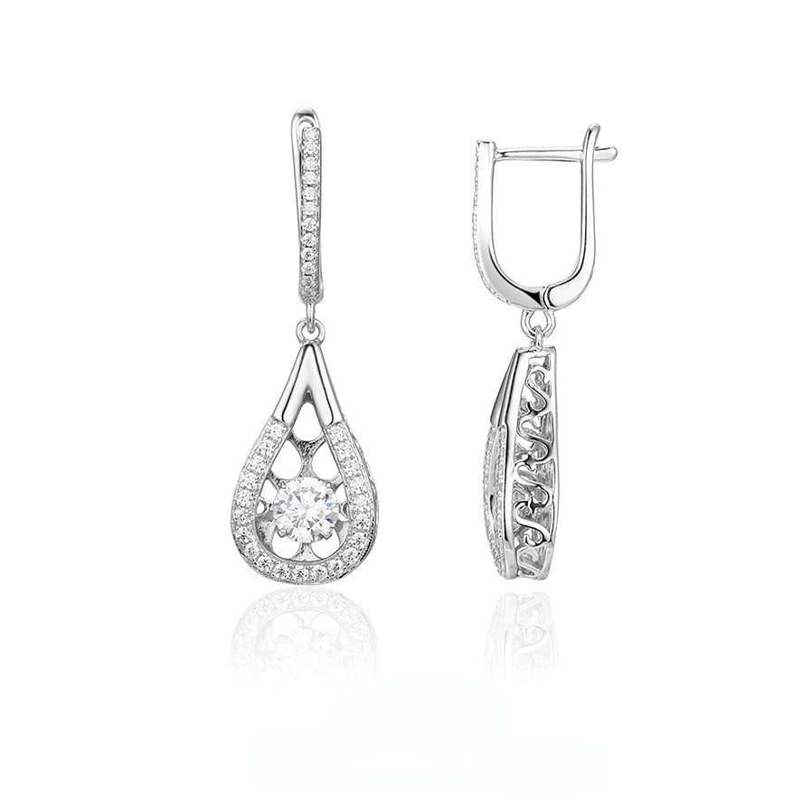 Zircon Hollow Pear Drop Silver Drop Earrings for Women