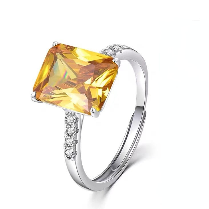 Colourful Four Prongs Radiant Cut Zircon Cathedral Silver Ring for Women