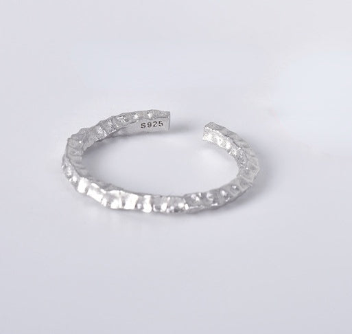 Irregular Concave-convex Rock Texture Silver Couple Ring for Women