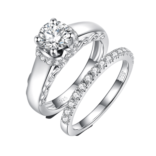 Solitaire Moissanite Round Cut Plus Half Band Ring Pack for Women