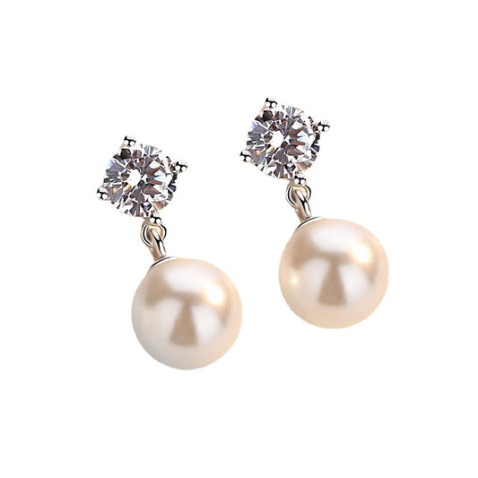 Pearl Bead Pendant with Zircon Silver Drop Earrings for Women