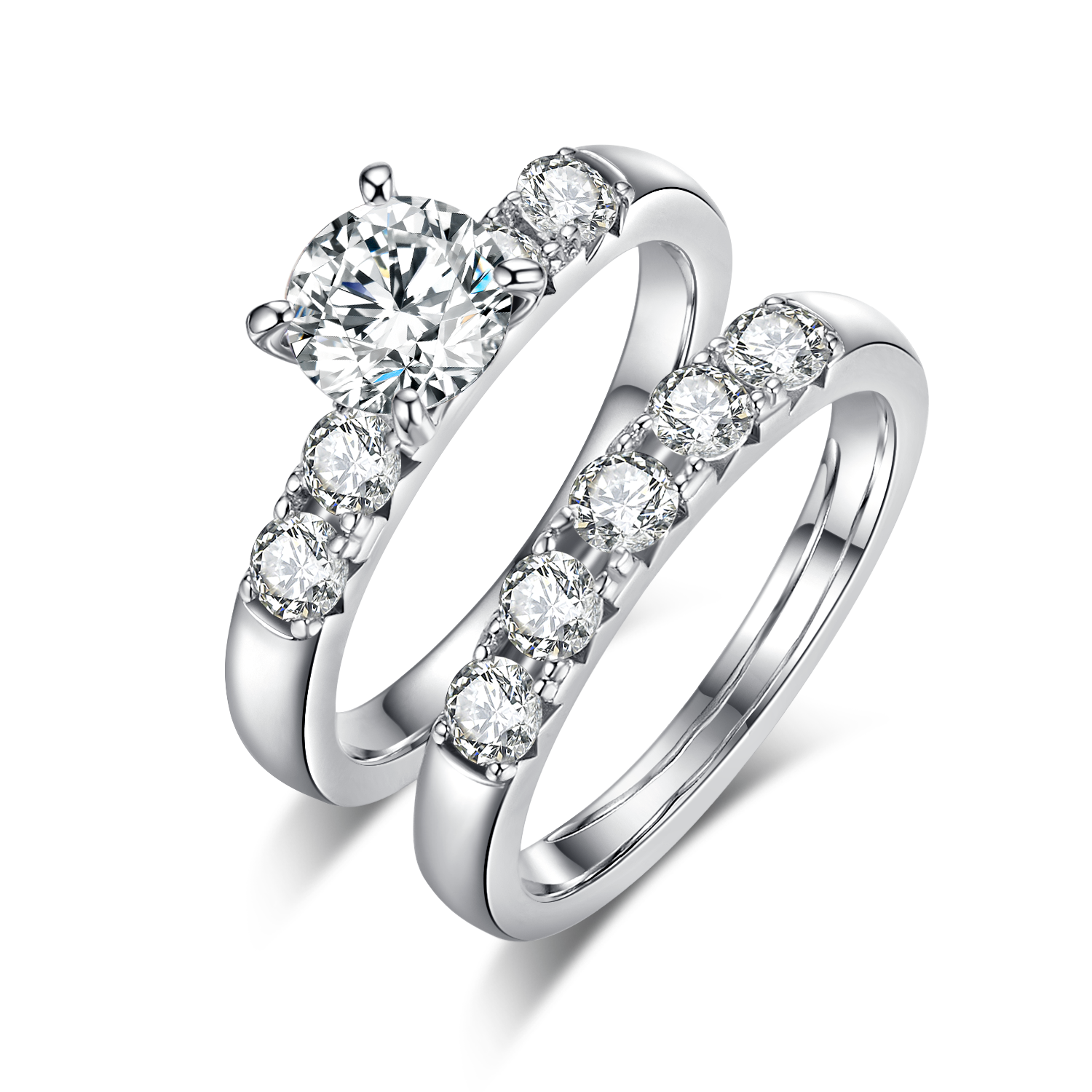 Moissanite Five Stone Round Cut Band Rings Pack for Women