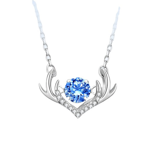 Blue Zircon Deer Pendant Silver Necklace for Women
