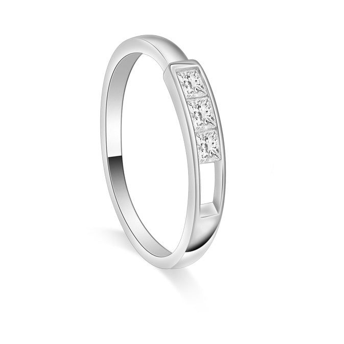 Hollow-out Rectangle with Square Zircon Silver Couple Ring for Women