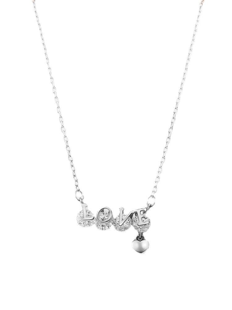 Valentine's Day Gift LOVE Letter with Zircon Silver Necklace for Women