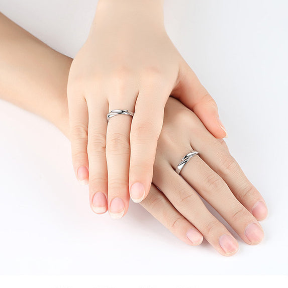 Stripe with Zircon Silver Couple Ring