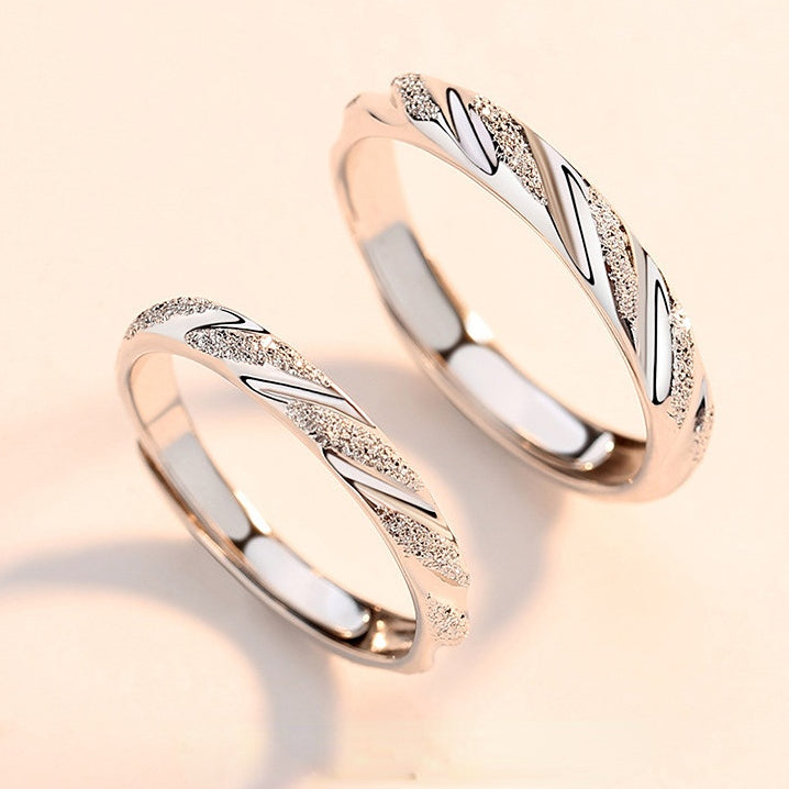 Frosted Twill Silver Couple Ring for Women