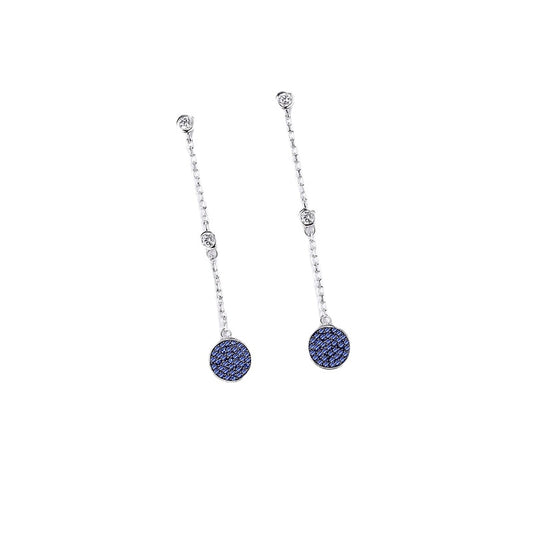 Blue Zircon Circle Long Style Silver Drop Earrings for Women