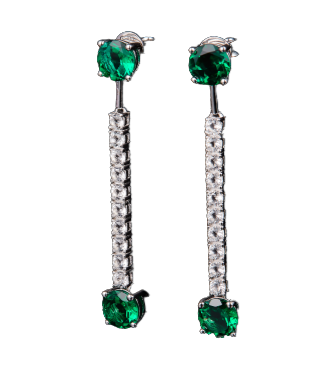 Emerald Colour 6.0CT Round Shape Enamel Sliver Drop Earrings for Women