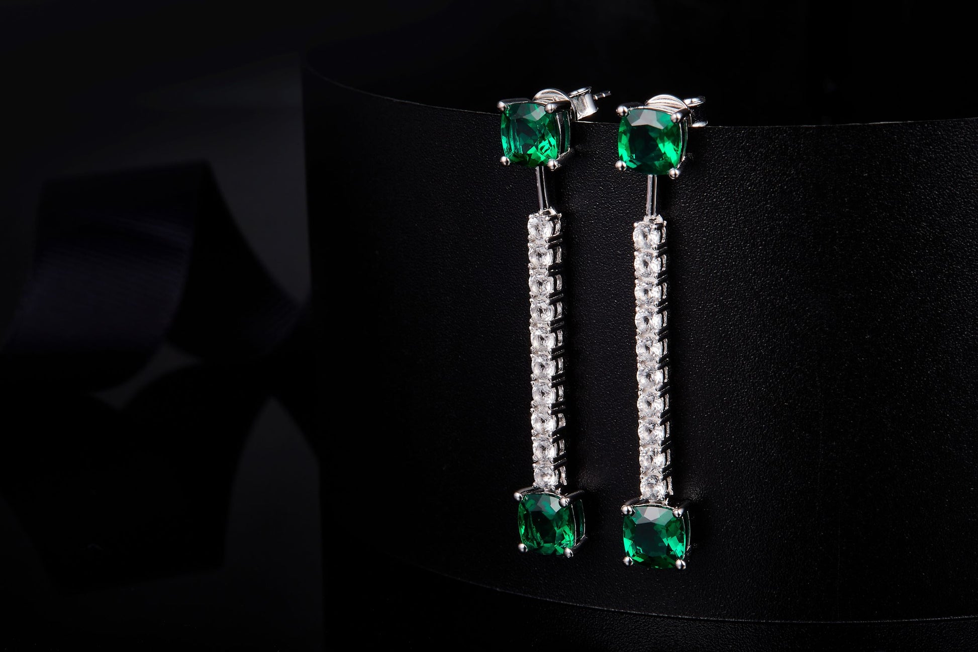 Emerald Colour 6.6CT Cushion Shape Enamel Sliver Drop Earrings for Women